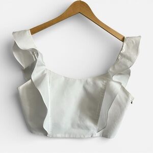 Wilfred Aritzia White Ruffle Crop Top Size 10 100% Cotton Romantic Blouse